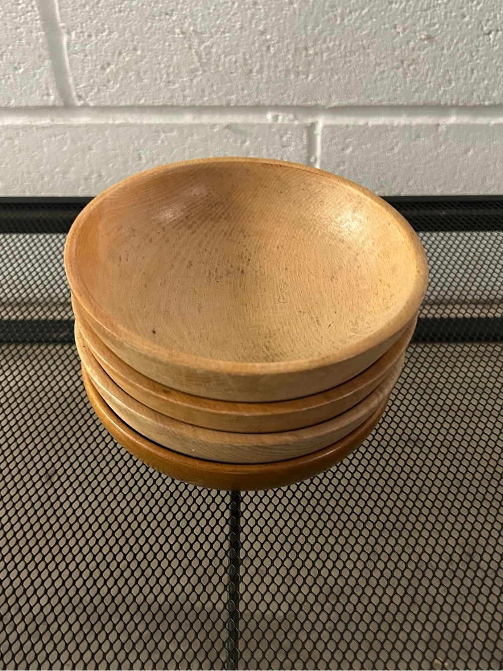 Stack of Natural Wood Serving Bowls - Light Brown